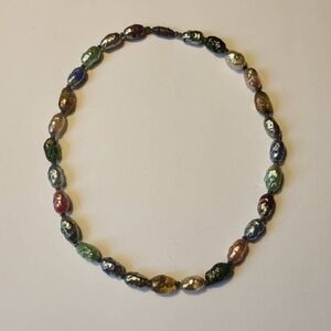 Vintage Multicolor Foil Glass Bead Hand Knotted Necklace Glasswork Art Chocker